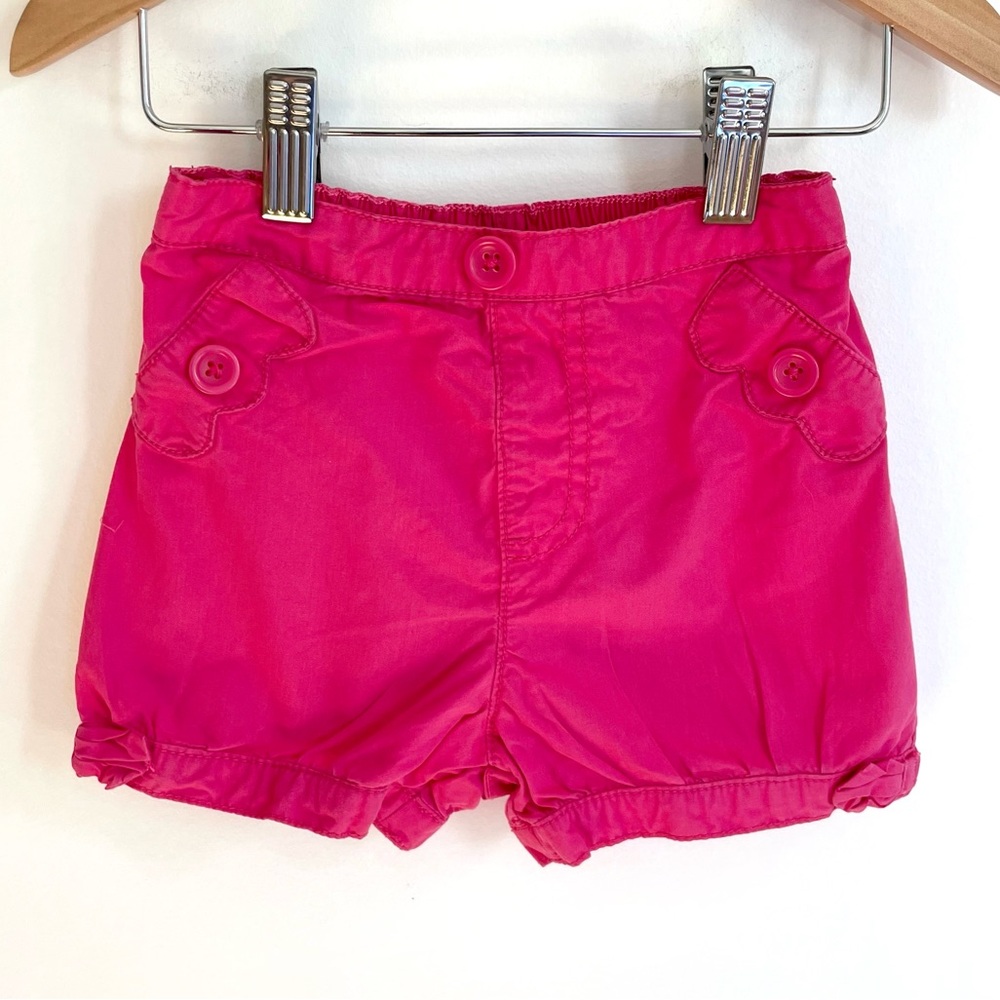 5/$20💥Baby Girl Bright Fuchsia Woven Cotton Pull-On Shorts, Bow Details, Cuffs